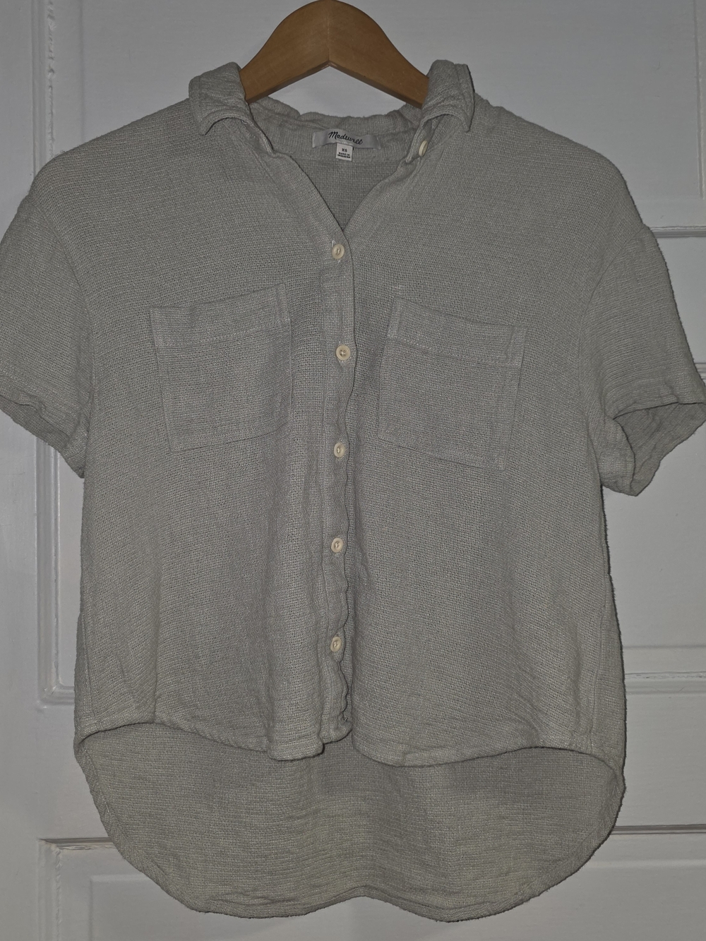 Madewell Breezewoven Beachside Shirttail Top Ashen Sage Green Linen Blend